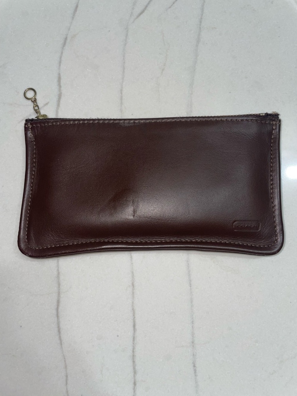 Coach Vintage Skinny Dark Chocolate Brown Minimalist Leather CowHide Make Up Bag - Picture 2 of 9